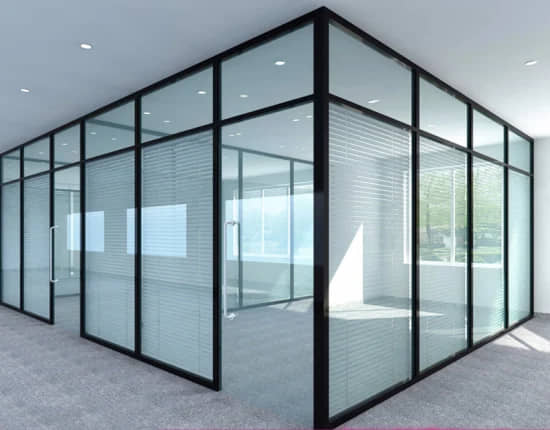 Aluminum-framed glass partition detail